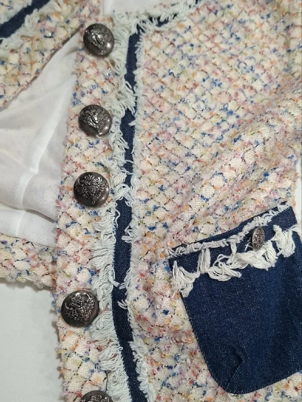 Ladies Multi Tweed Jacket with Navy Trim